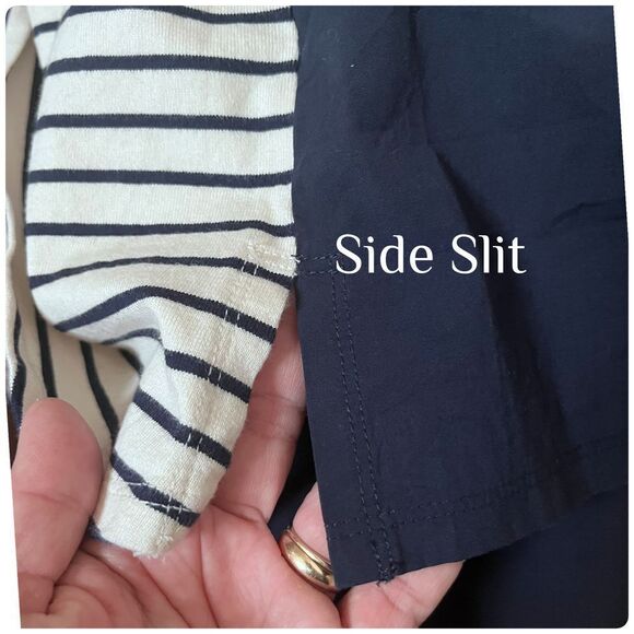 Theory Cream Blue Relaxed Fit Striped Combo Pocket Shift Shirt Dress Size Medium - Picture 7 of 12